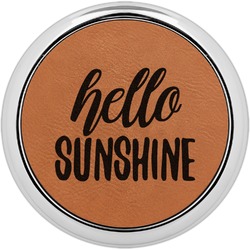 Hello Quotes and Sayings Set of 4 Leatherette Round Coasters w/ Silver Edge