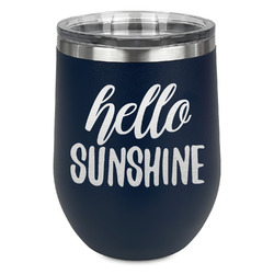 Hello Quotes and Sayings Stemless Stainless Steel Wine Tumbler - Navy - Double Sided