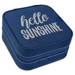 Hello Quotes and Sayings Travel Jewelry Box - Navy Blue Leather