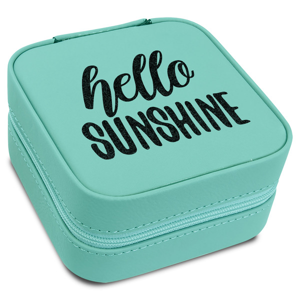 Custom Hello Quotes and Sayings Travel Jewelry Box - Teal Leather