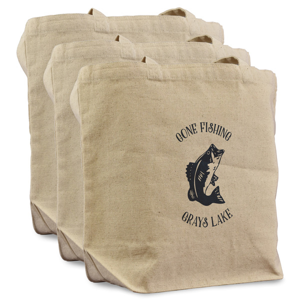 Custom Gone Fishing Reusable Cotton Grocery Bags - Set of 3 (Personalized)