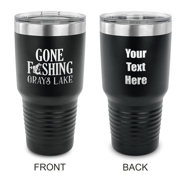 Custom Gone Fishing 30 oz Stainless Steel Tumbler - Black - Double Sided (Personalized)