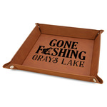 Gone Fishing Faux Leather Dice Tray - 9" x 9" - Rawhide (Personalized)