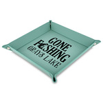 Gone Fishing Faux Leather Dice Tray - 9" x 9"  - Teal (Personalized)