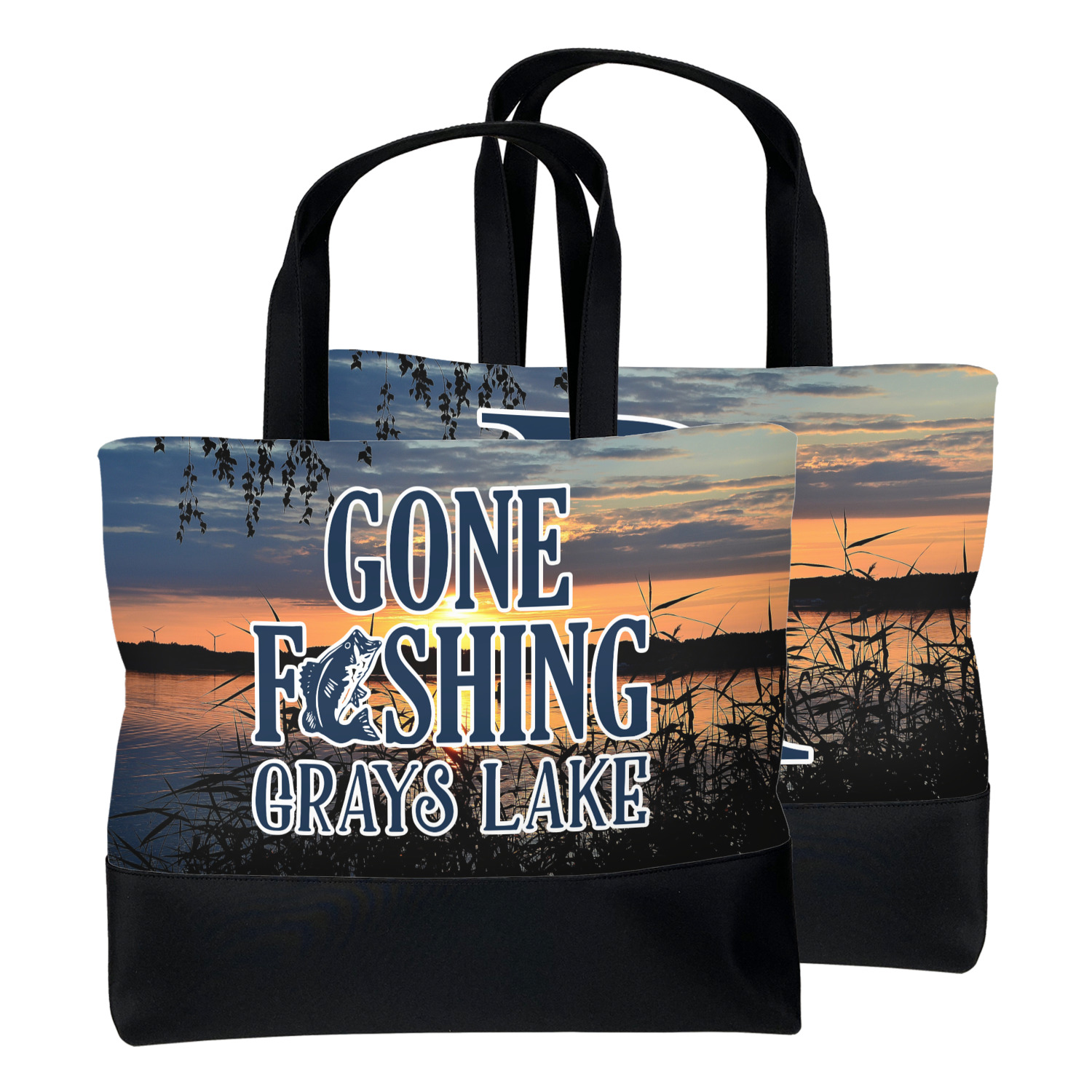 Gone Fishing Beach Tote Bag - Regular w/ Photo - YouCustomizeIt