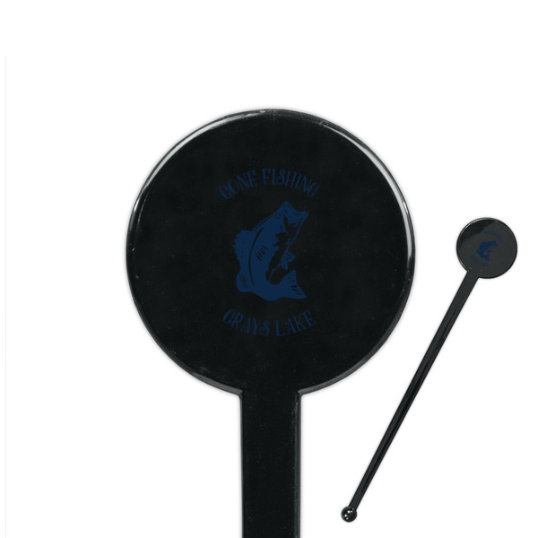 Custom Gone Fishing 7" Round Plastic Stir Sticks - Black - Single Sided (Personalized)