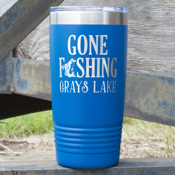 Custom Gone Fishing 20 oz Stainless Steel Tumbler - Royal Blue - Double Sided (Personalized)