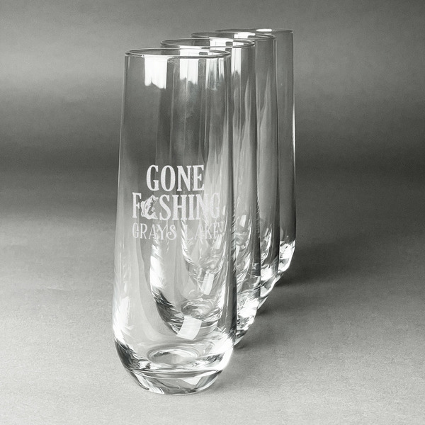 Custom Gone Fishing Champagne Flute - Stemless Engraved - Set of 4 (Personalized)