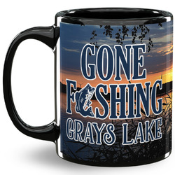 Gone Fishing 11 Oz Coffee Mug - Black (Personalized)