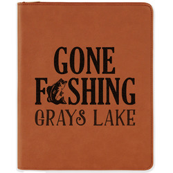 Gone Fishing Leatherette Zipper Portfolio with Notepad - Double Sided (Personalized)
