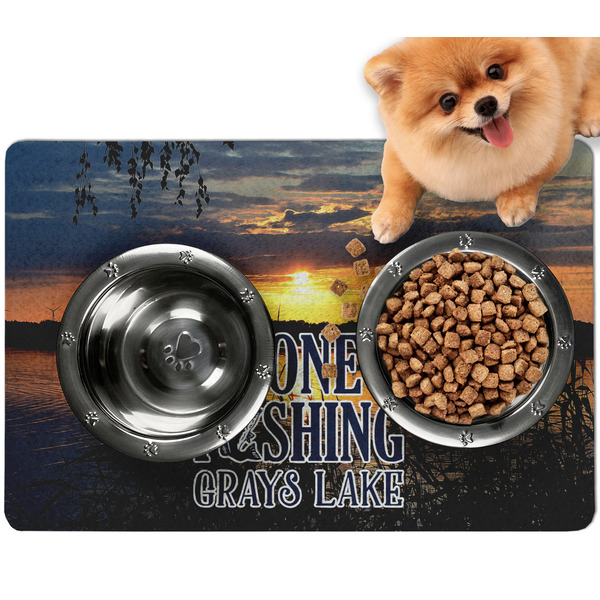 Custom Gone Fishing Dog Food Mat - Small (Personalized)