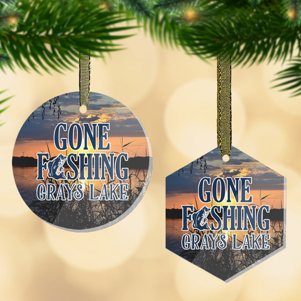 Custom Gone Fishing Flat Glass Ornament w/ Photo