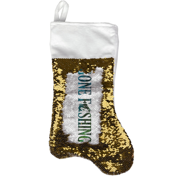 Custom Gone Fishing Reversible Sequin Stocking - Gold