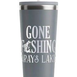 Gone Fishing RTIC Everyday Tumbler with Straw - 28oz - Grey - Double-Sided (Personalized)