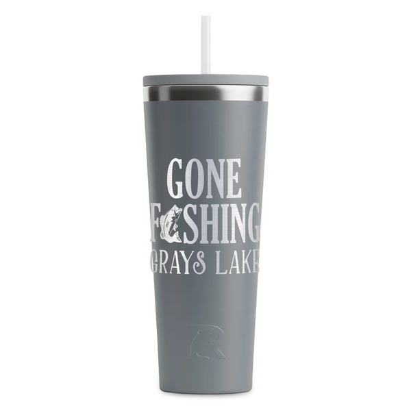 Custom Gone Fishing RTIC Everyday Tumbler with Straw - 28oz - Grey - Double-Sided (Personalized)