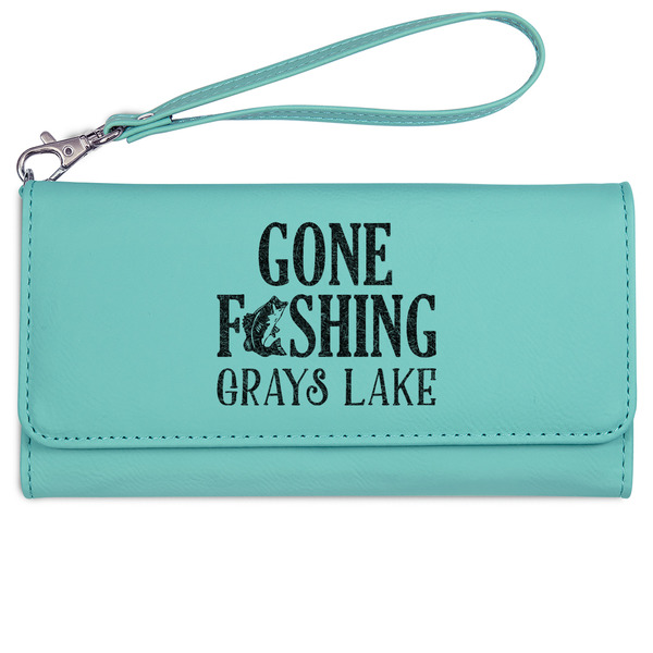 Custom Gone Fishing Ladies Leatherette Wallet - Laser Engraved- Teal (Personalized)