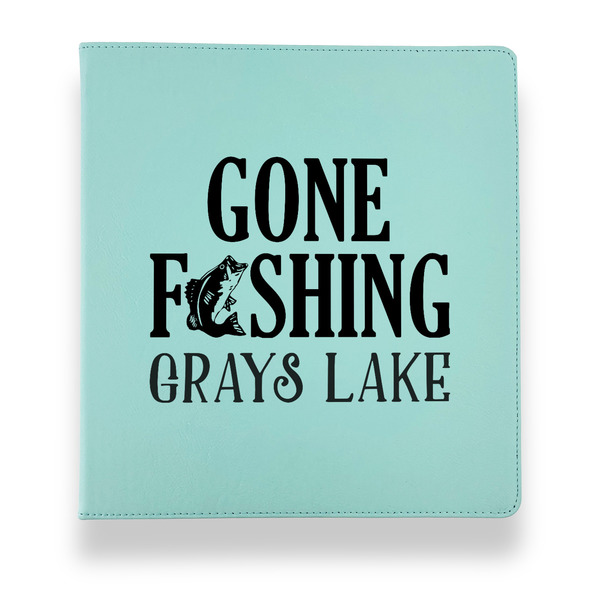 Custom Gone Fishing Leather Binder - 1" - Teal (Personalized)