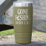 Gone Fishing 20 oz Stainless Steel Tumbler - Olive - Single Sided (Personalized)