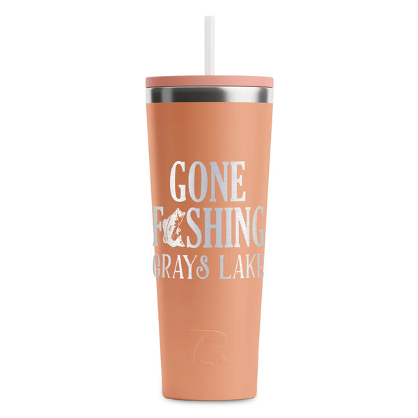 Custom Gone Fishing RTIC Everyday Tumbler with Straw - 28oz - Peach - Single-Sided (Personalized)