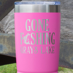 Gone Fishing 20 oz Stainless Steel Tumbler - Pink - Double Sided (Personalized)