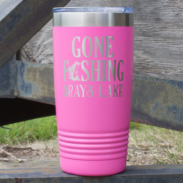 Custom Gone Fishing 20 oz Stainless Steel Tumbler - Pink - Double Sided (Personalized)