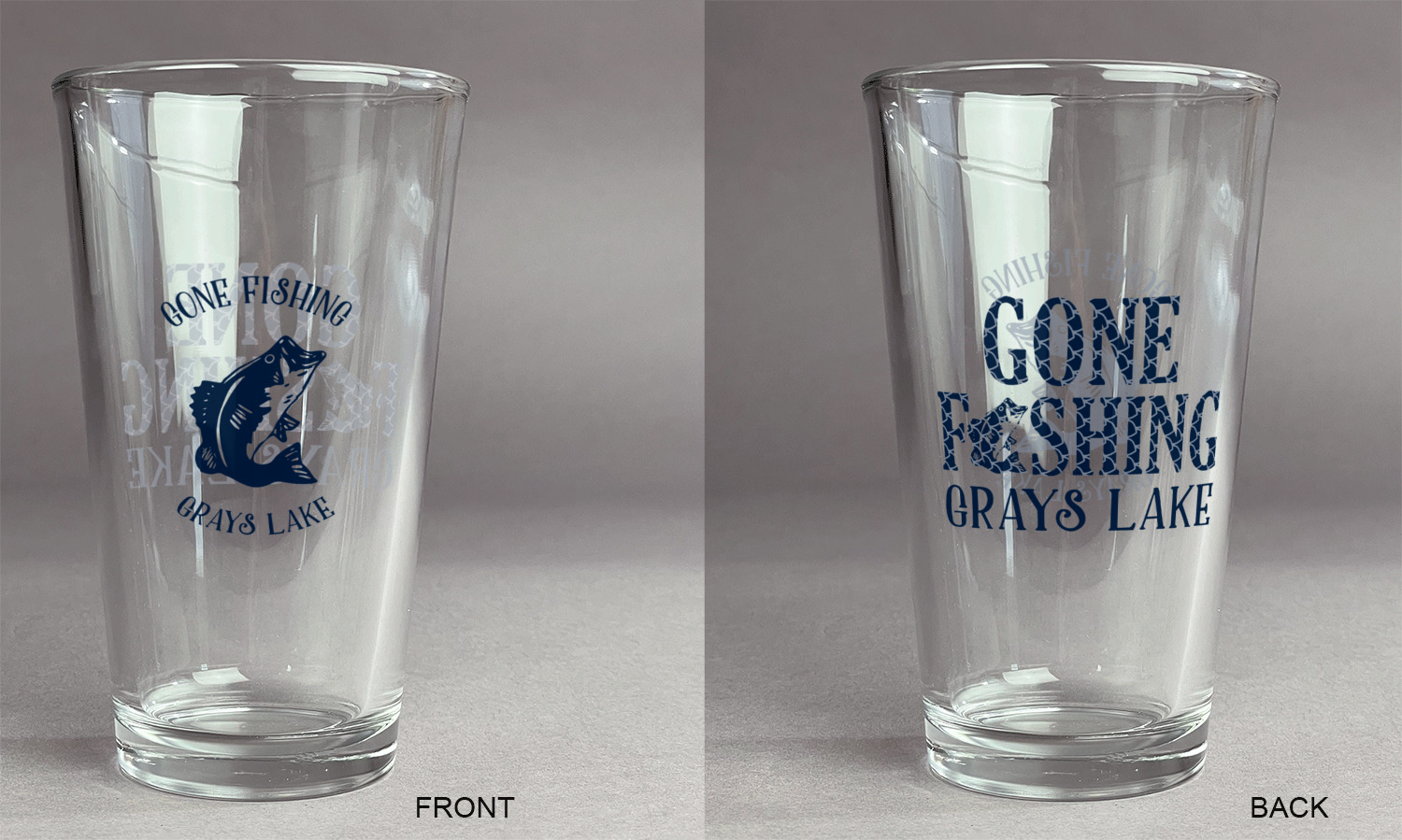 Gone Fishing Design Custom Pint Glass - Full Color Logo