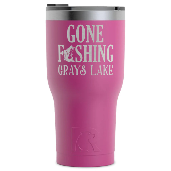 Custom Gone Fishing RTIC Tumbler - Magenta - Laser Engraved - Single-Sided (Personalized)