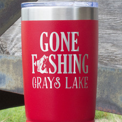 Gone Fishing 20 oz Stainless Steel Tumbler - Red - Single Sided (Personalized)