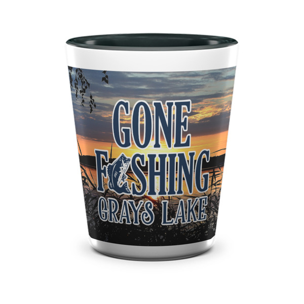 Custom Gone Fishing Ceramic Shot Glass - 1.5 oz - Two Tone - Single (Personalized)