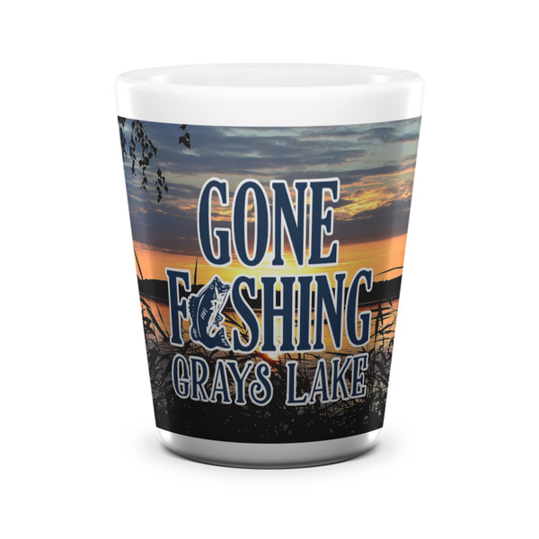 Custom Gone Fishing Ceramic Shot Glass - 1.5 oz - White - Set of 4 (Personalized)