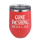 Gone Fishing Stemless Stainless Steel Wine Tumbler - Coral - Double Sided (Personalized)