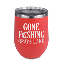 Gone Fishing Stemless Stainless Steel Wine Tumbler - Coral - Single Sided (Personalized)