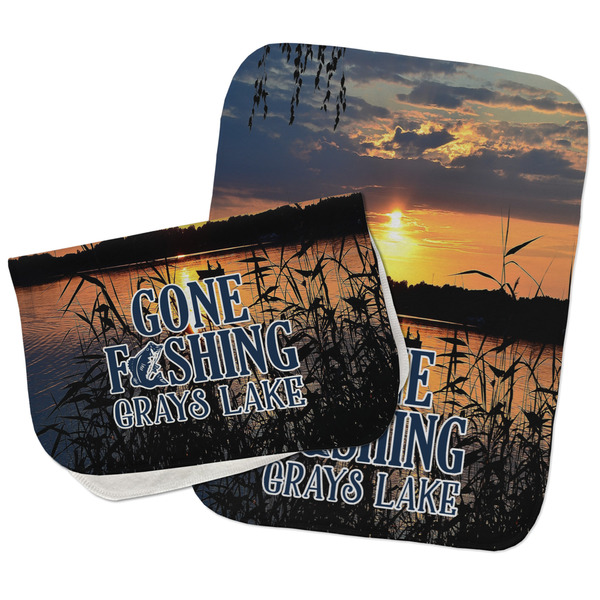 Custom Gone Fishing Burp Cloths - Fleece - Set of 2 w/ Name or Text