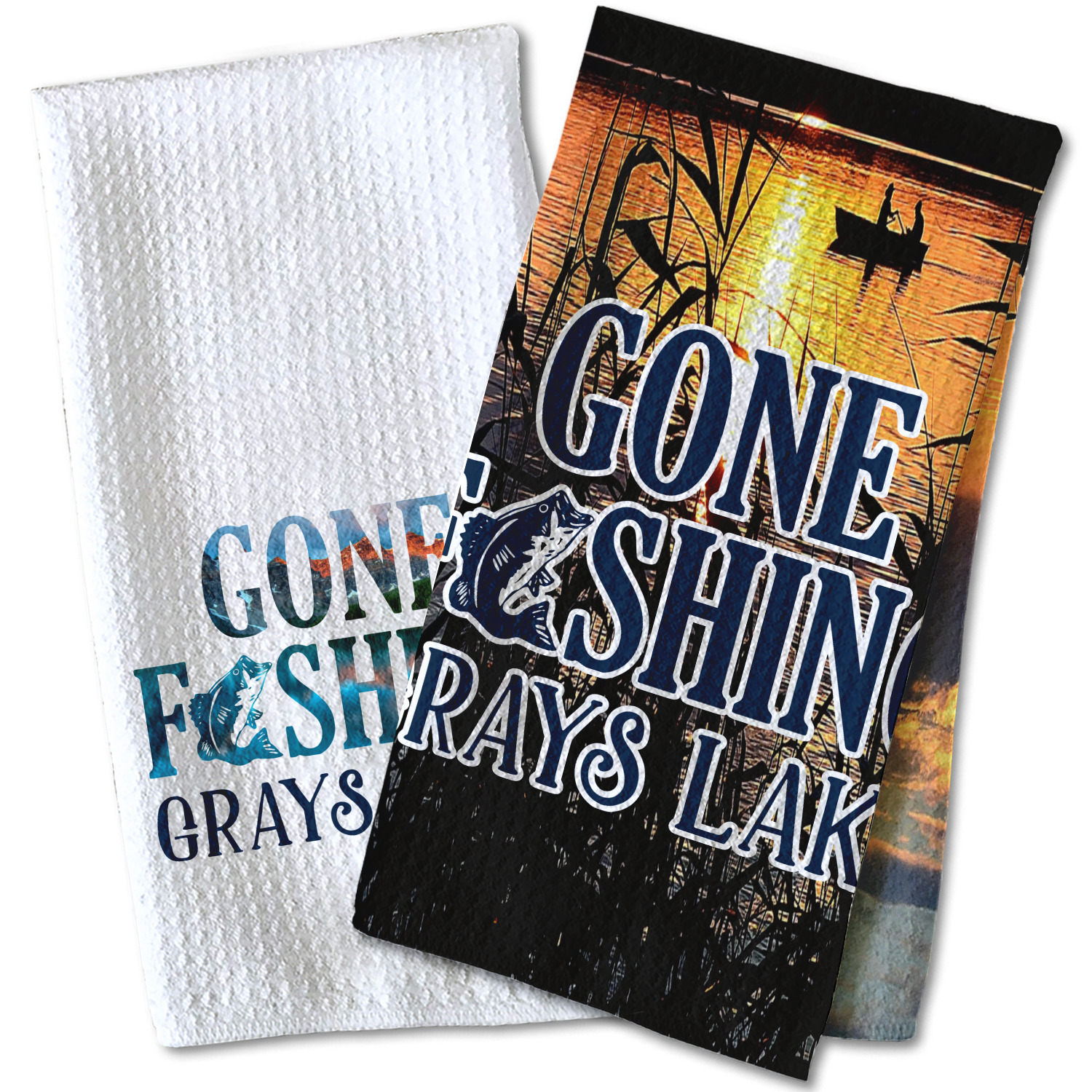 Custom Gone Fishing Kitchen Towel - Waffle Weave (Personalized)