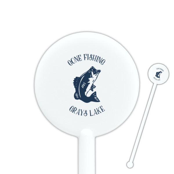 Custom Gone Fishing 5.5" Round Plastic Stir Sticks - White - Double Sided (Personalized)