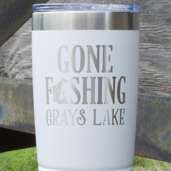 Gone Fishing 20 oz Stainless Steel Tumbler - White - Double Sided (Personalized)