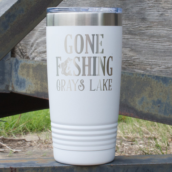 Custom Gone Fishing 20 oz Stainless Steel Tumbler - White - Double Sided (Personalized)