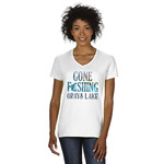 Gone Fishing Women's V-Neck T-Shirt - White - Large (Personalized)