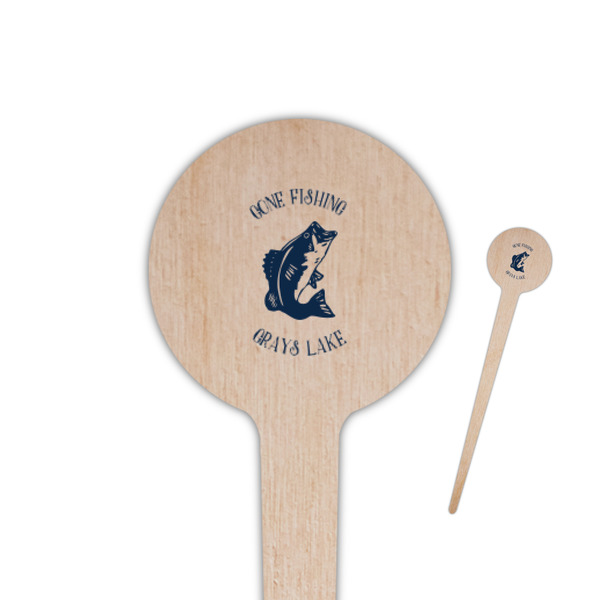 Custom Gone Fishing 4" Round Wooden Food Picks - Double Sided (Personalized)