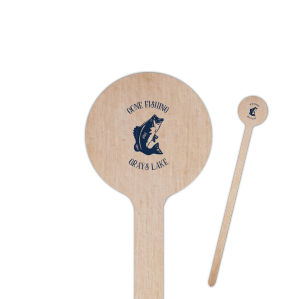 Custom Gone Fishing 7.5" Round Wooden Stir Sticks - Single Sided (Personalized)