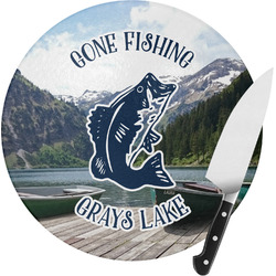 Gone Fishing Round Glass Cutting Board - Small (Personalized)