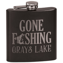 Gone Fishing Black Flask Set (Personalized)