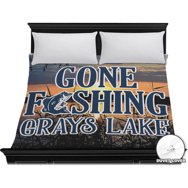 Custom Gone Fishing Duvet Cover - King (Personalized)