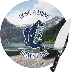 Gone Fishing Round Glass Cutting Board - Medium (Personalized)