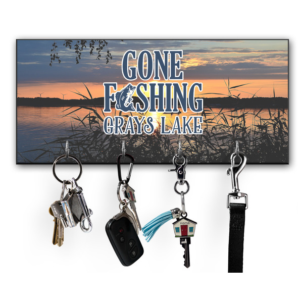 Custom Gone Fishing Key Hanger w/ 4 Hooks w/ Photo