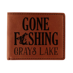 Gone Fishing Leatherette Bifold Wallet - Double Sided (Personalized)