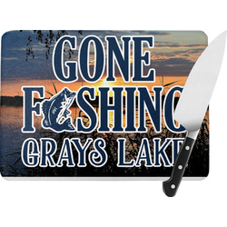 Gone Fishing Rectangular Glass Cutting Board - Medium - 11"x8" (Personalized)