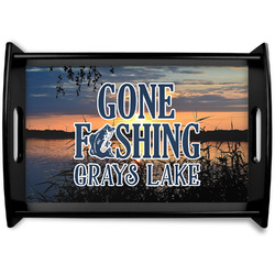 Gone Fishing Black Wooden Tray - Small (Personalized)