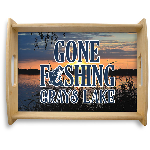 Custom Gone Fishing Natural Wooden Tray - Large (Personalized)