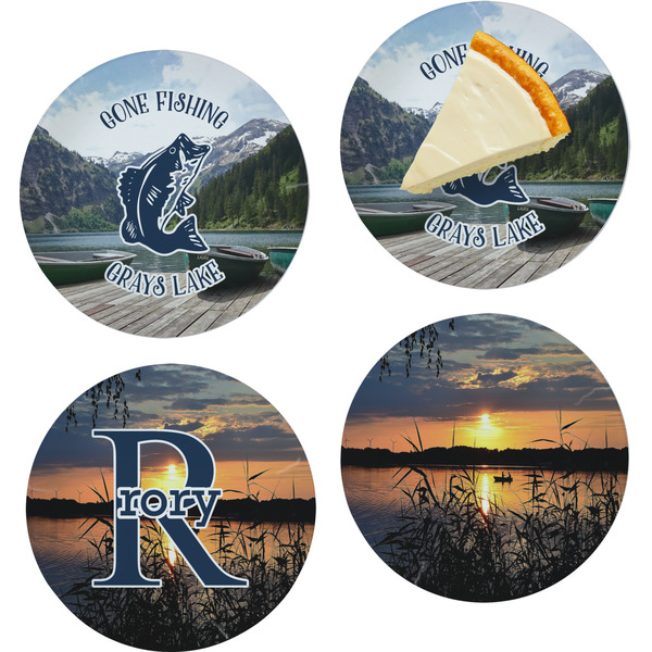 Custom Gone Fishing Set of 4 Glass Appetizer / Dessert Plate 8" (Personalized)